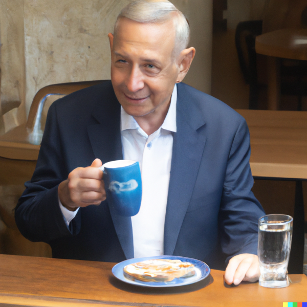 DALL·E 2023-01-26 00.06.34 - A photo of Benjamin Netanyahu drinking coffee.png