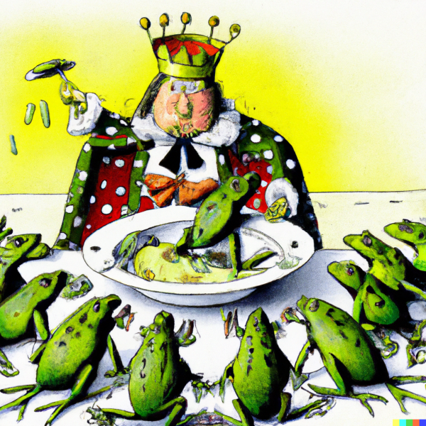 DALL·E 2023-01-18 14.14.16 - The king receives a plate full of frogs for lunch.png