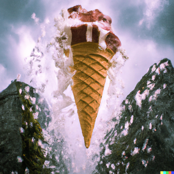 DALL·E 2023-02-01 23.33.36 - A mountain and a waterfall inside an ice cream cone with water in...png