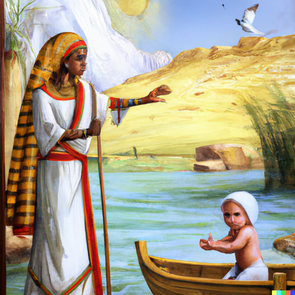 DALL·E 2023-02-02 13.18.55 - baby Moses in the ark in the Nile in Egypt and a pricess save him...png