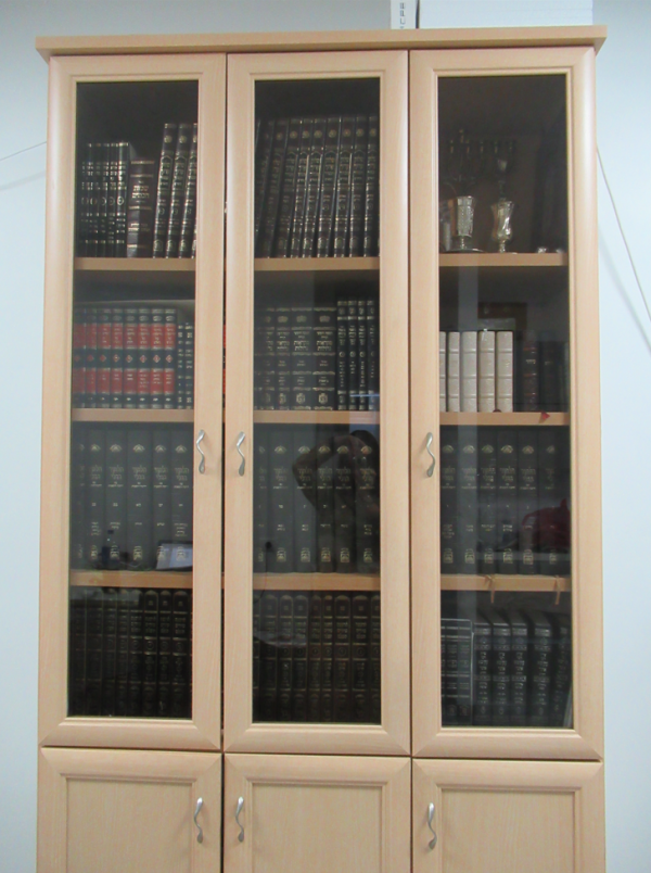 ארון ספרים עם דלתות זכוכית