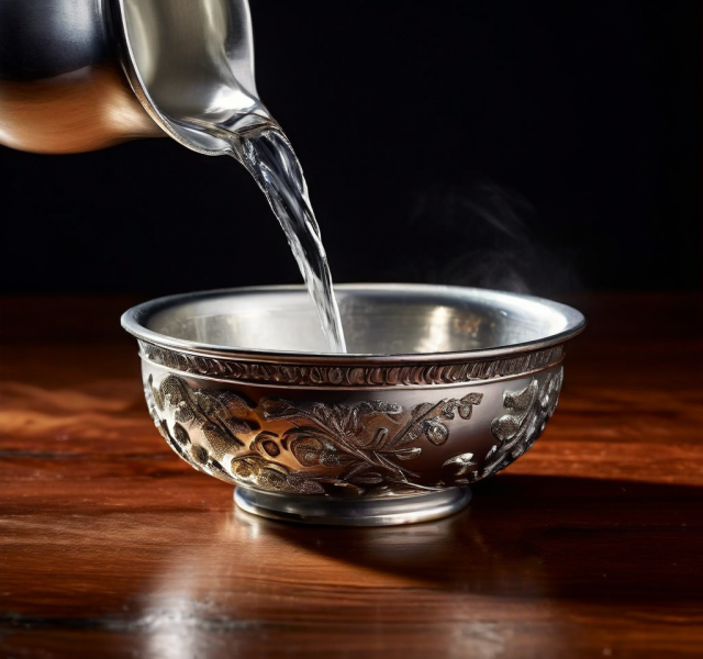 a-small-silver-vessel-from-which-water-is-poured-into-a-silver-bowl-860323490.png