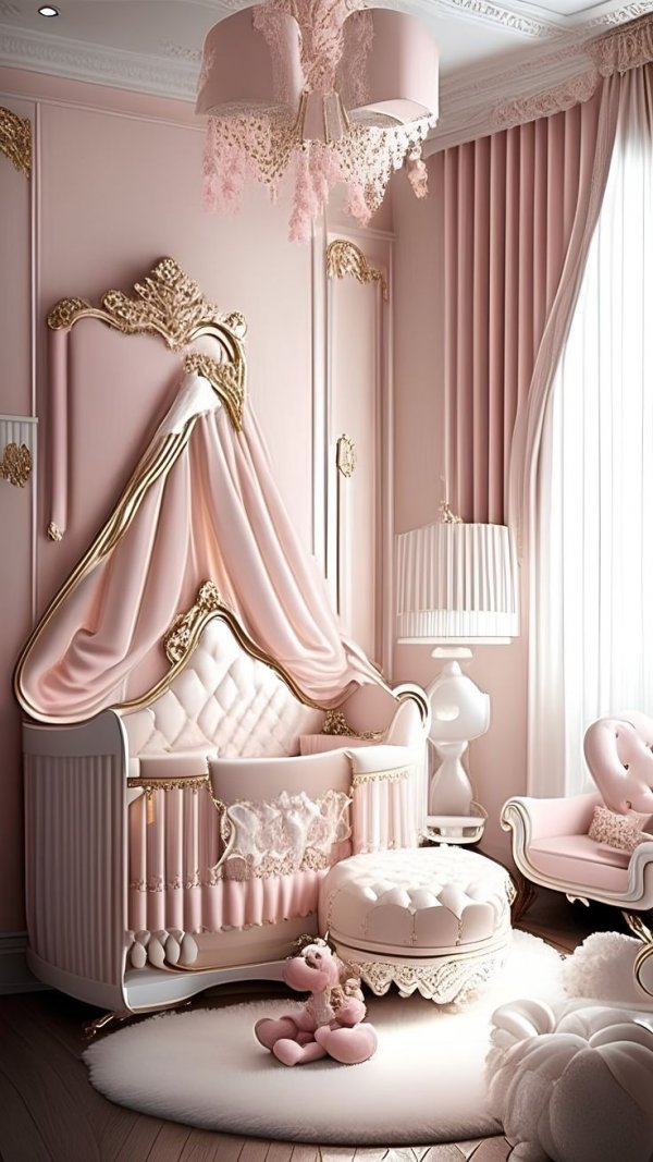 a baby's room decorated in pink and gold.jpg