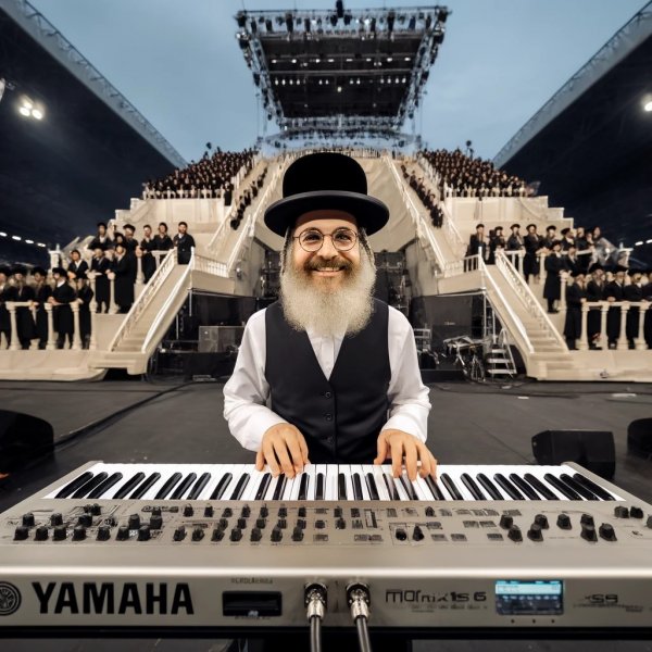 DALL·E 2024-04-14 01.08.09 - Frontal view of a cheerful Hasidic musician with a white beard an...jpg