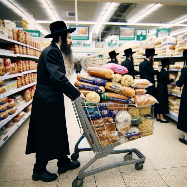 DALL·E 2024-04-30 00.45.11 - A scene in a supermarket with an ultra-Orthodox Jewish man buying...jpg