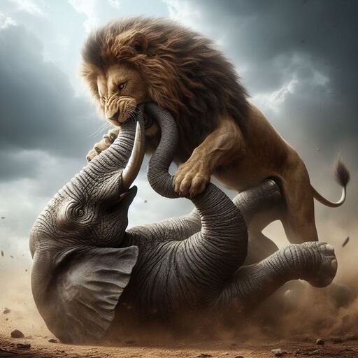 אריה ופיל סופו של מאבק.jpg