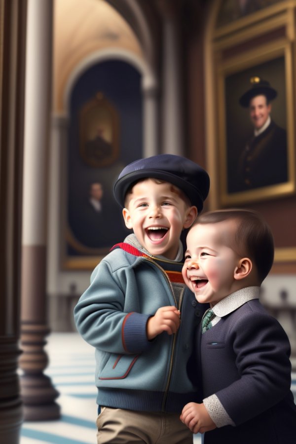 An ultra-Orthodox boy laughing in a museum with a .jpg