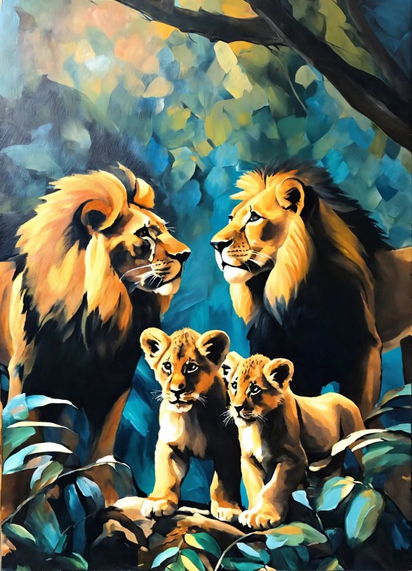 Oil painting style on canvas of a family of lions .jpg