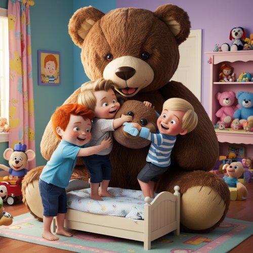 Default_A_giant_teddy_bear_sitting_on_a_small_bed_the_size_of_0.jpg