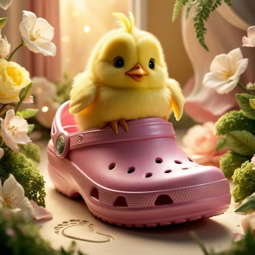 Default_A_cute_big_chick_standing_inside_a_pink_Crocs_shoe_Pix_2.jpg