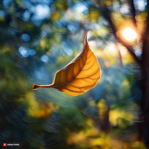 Firefly a leaf floating in a blowing wind, focus on the leaf with a gentle glow, background of...jpg