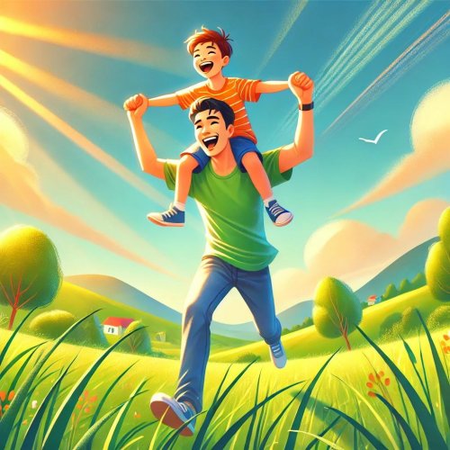 dall·e 2024-09-22 20.24.10 - a vibrant digital illustration of a joyful father carrying his so...jpg