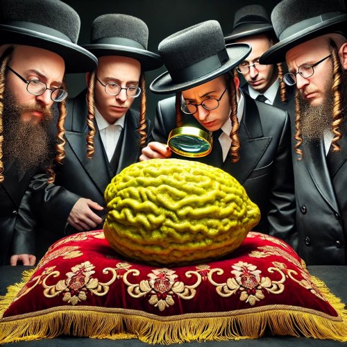 DALL·E 2024-10-13 14.59.27 - A large, shiny etrog (citron) placed on a luxurious red velvet pi...jpg