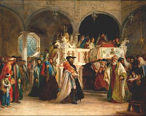 300px-Solomon_Alexander_Hart_-_The_Feast_of_the_Rejoicing_of_the_Law_at_the_Synagogue_in_Legho...jpg