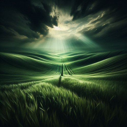 A deep field with an intriguing meaning, inspiring and moving, in the purest green color, with...jpg