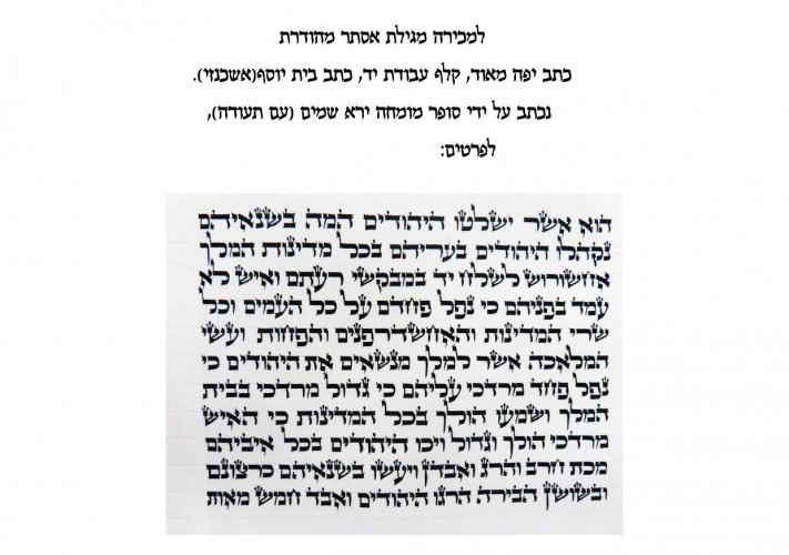 למכירה מגילת אסתר מהודרת!