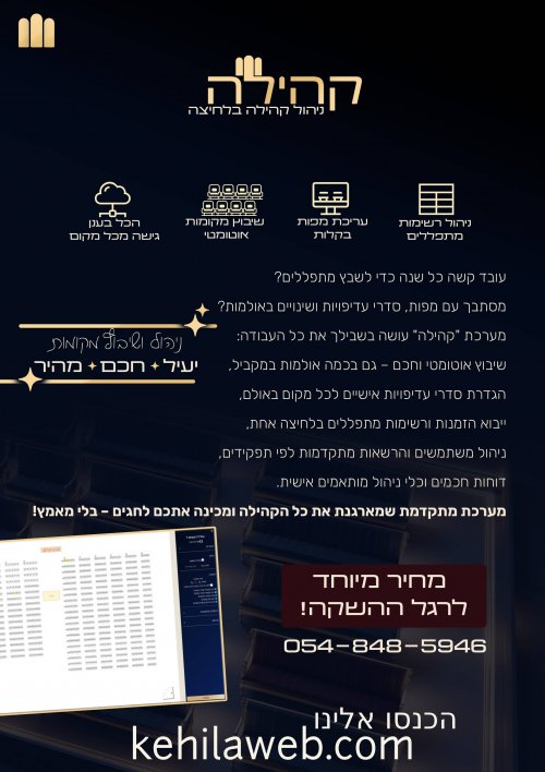 חסכו שעות עבודה בשיבוץ מתפללים ועריכת מפות – הכירו את מערכת "קהילה"