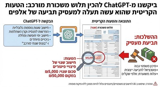 "ביקשנו מ-ChatGPT להכין תלוש משכורת מורכב: הטעות הקריטית שהוא עשה תעלה למעסיק תביעה של אלפים"
