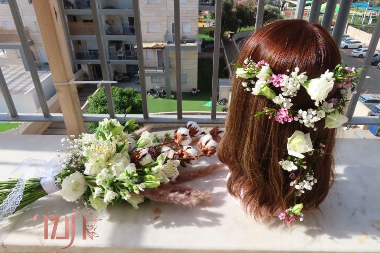 סט לכלה זר פרחים לראש וזר ליד תמר טרופ.png