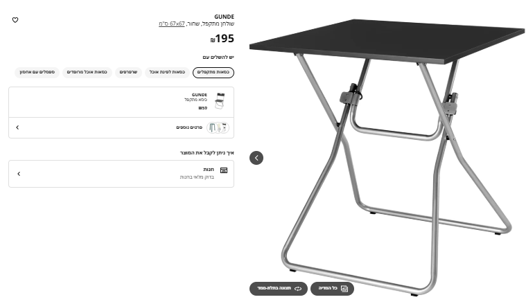 למכירה מס' שולחנות מתקפלים של  איקאה, צבע שחור 67/67 ס"מ,  היו בשימוש פעמיים בלבד. כל אחד ב100 ש"ח