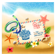 Shell with flower summer beach background vector 02.png