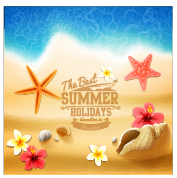 Shell with flower summer beach background vector 03.png