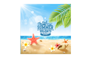 Shell with flower summer beach background vector 04.png