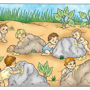 תינוקות שאוכלים דבש מהסלעים