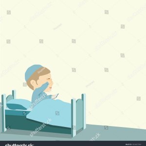 ציור וקטורי של ילד יהודי אומר קריאת שמע שעל המיטה קורא מכסה את העיניים במיטה-1824627284.jpg