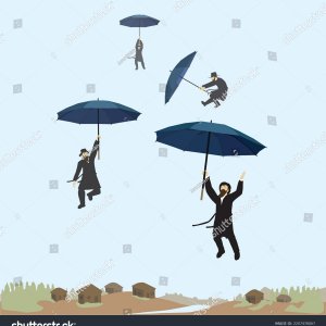 ציור וקטורי של חסידים עפים באויר באוויר עם מטריות ביד רוקדים תפילת הגשם-2207478067.jpg