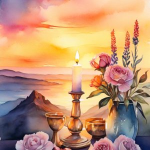 Default_Sunset_background_with_lit_Shabbat_candles_and_flowers_0.jpg
