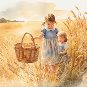 Default_A_field_of_oats_with_sun_and_a_little_girl_picking_and_3.jpg