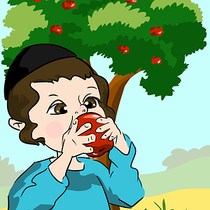 ילד אוכל תפוח בשדה