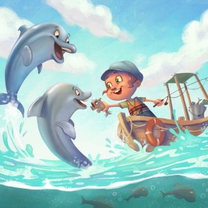 Boy and dolphins