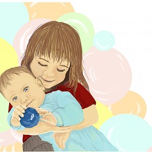 ילדה מחזיקה תינוק
